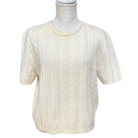 Vintage By Katherine Bishop Wool & Angora‎ Blend Cable Knit Short Sleeve Sweater - Picture 1 of 10